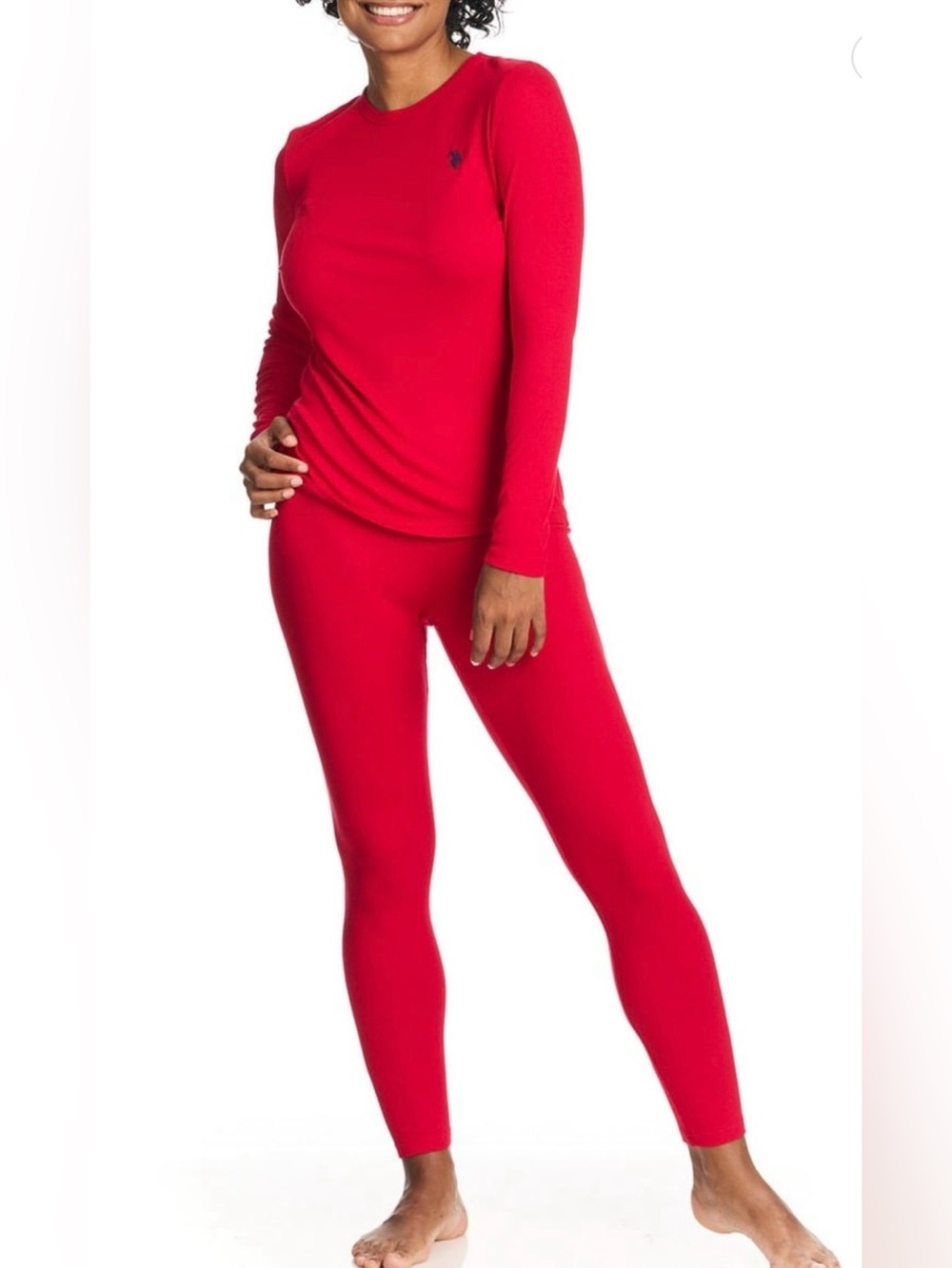 BRAND NEW U.S. POLO ASSN Ribbed Long-Sleeve Thermal Top & Legging Set - Red